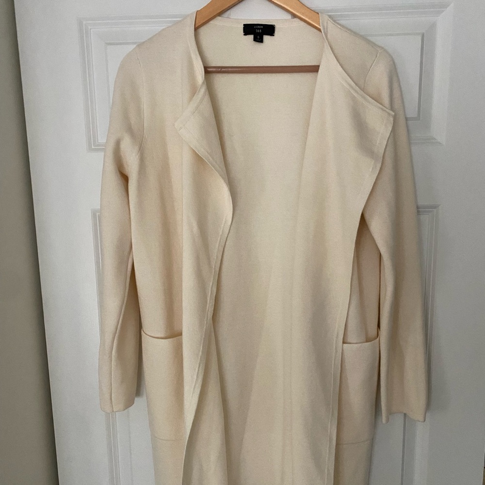 J. Crew 365 Cream Open-Front Cardigan Coatigan, Size Small